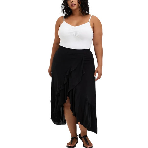 Torrid NWT Black Challis Ruffle Hem Hi-Lo Maxi Skirt Size 4X Zip Back Closure - Picture 2 of 9